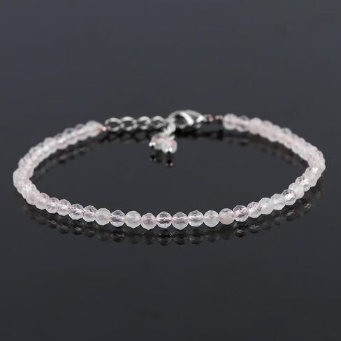 Natural Real Rose Quartz Crystals Bracelet, 3mm Best Grade Micro Cut Beads, Chakra Healing Gemstone, Beautiful Simple Jewelry, Silver Plated Jewelry 7+1 inch in Saudi Arabia