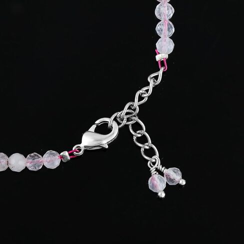 Natural Real Rose Quartz Crystals Bracelet, 3mm Best Grade Micro Cut Beads, Chakra Healing Gemstone, Beautiful Simple Jewelry, Silver Plated Jewelry 7+1 inch in Saudi Arabia
