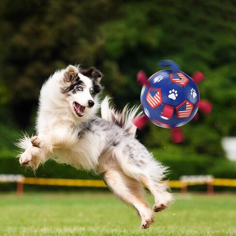 4th July Theme Soccer Ball Dog Toy with Straps Dog Interactive Play Balls for Tug of War USA Independence Day Dog Soccer Ball for Small Medium Big Size Dog (8 inches) M in Saudi Arabia