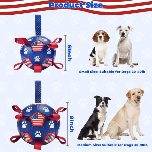 4th July Theme Soccer Ball Dog Toy with Straps Dog Interactive Play Balls for Tug of War USA Independence Day Dog Soccer Ball for Small Medium Big Size Dog (8 inches) M in Saudi Arabia