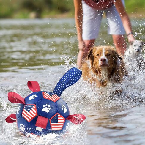 4th July Theme Soccer Ball Dog Toy with Straps Dog Interactive Play Balls for Tug of War USA Independence Day Dog Soccer Ball for Small Medium Big Size Dog (8 inches) M in Saudi Arabia