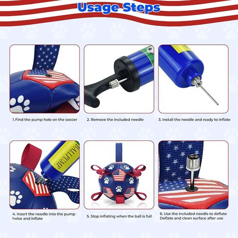 4th July Theme Soccer Ball Dog Toy with Straps Dog Interactive Play Balls for Tug of War USA Independence Day Dog Soccer Ball for Small Medium Big Size Dog (8 inches) M in Saudi Arabia