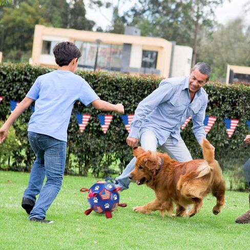 4th July Theme Soccer Ball Dog Toy with Straps Dog Interactive Play Balls for Tug of War USA Independence Day Dog Soccer Ball for Small Medium Big Size Dog (8 inches) M in Saudi Arabia