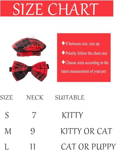 قبعة منقوشة للقطط مع فيونكة للقطط المضحكة مع ربطة عنق حمراء لزي القطط الصغيرة والمتوسطة والكبيرة (M) in Kuwait