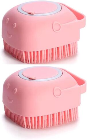 Chyix 2 Pack Dog Bath Brush, 2 in 1 Pet Bath Brush, soft silicone brush, pet massage brush shampoo dispenser, for short hair cat/dog/Puppy Bath (Pink) in Saudi Arabia