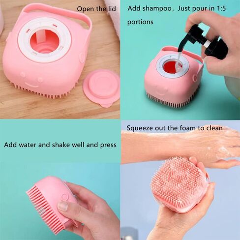 Chyix 2 Pack Dog Bath Brush, 2 in 1 Pet Bath Brush, soft silicone brush, pet massage brush shampoo dispenser, for short hair cat/dog/Puppy Bath (Pink) in Saudi Arabia