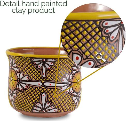 MOBA HOME- Pot Plant made of Clay Hand Painted Lead-Free Ceramic and Talavera, Home Decor Outdoor and Indoor, Mexican Craft Poterry Garden Decor Model TAJ (Yellow Flower) in Saudi Arabia