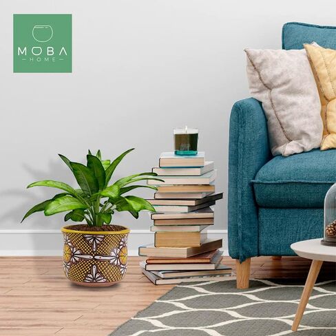 MOBA HOME- Pot Plant made of Clay Hand Painted Lead-Free Ceramic and Talavera, Home Decor Outdoor and Indoor, Mexican Craft Poterry Garden Decor Model TAJ (Yellow Flower) in Saudi Arabia