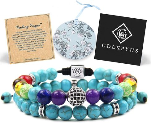 Healing Crystals Chakra Bracelets - Turquoise Bracelet - Tree of Life Protection Bracelet - Beaded Bracelets Yoga Stress Relief Reiki Stretch Bracelets for Women Men in Saudi Arabia