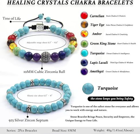 Healing Crystals Chakra Bracelets - Turquoise Bracelet - Tree of Life Protection Bracelet - Beaded Bracelets Yoga Stress Relief Reiki Stretch Bracelets for Women Men in Saudi Arabia