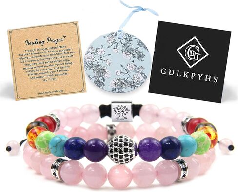 Healing Crystals Chakra Bracelets - Turquoise Bracelet - Tree of Life Protection Bracelet - Beaded Bracelets Yoga Stress Relief Reiki Stretch Bracelets for Women Men in Saudi Arabia