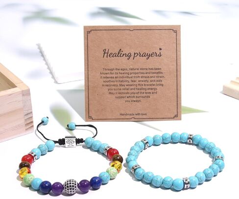 Healing Crystals Chakra Bracelets - Turquoise Bracelet - Tree of Life Protection Bracelet - Beaded Bracelets Yoga Stress Relief Reiki Stretch Bracelets for Women Men in Saudi Arabia