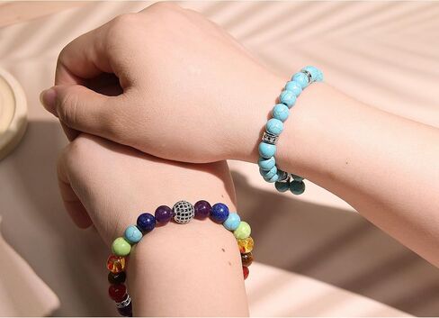 Healing Crystals Chakra Bracelets - Turquoise Bracelet - Tree of Life Protection Bracelet - Beaded Bracelets Yoga Stress Relief Reiki Stretch Bracelets for Women Men in Saudi Arabia