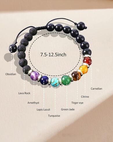 Anxiety Spiritual Stress Relief Fidget Chakra Healing Crystals Beaded Bracelets Mindfulness Meditation Essential Oils Accessories Gifts for Women Men (Obsidan Chakra) in Saudi Arabia