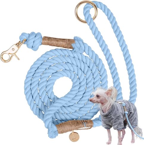TinyPup Premium Rope Leash for 10 lbs Dogs, 5ft Soft Braided Cotton Rope Leash for Small Dogs, Lightweight Dog Leash with 360-Degree Snap Clip, Comes with Designer Gift Bag;Light Blue Dog Leash in Kuwait