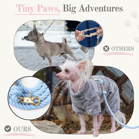 TinyPup Premium Rope Leash for 10 lbs Dogs, 5ft Soft Braided Cotton Rope Leash for Small Dogs, Lightweight Dog Leash with 360-Degree Snap Clip, Comes with Designer Gift Bag;Light Blue Dog Leash in Kuwait