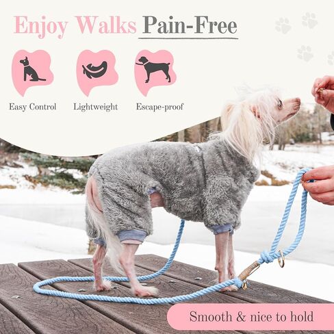 TinyPup Premium Rope Leash for 10 lbs Dogs, 5ft Soft Braided Cotton Rope Leash for Small Dogs, Lightweight Dog Leash with 360-Degree Snap Clip, Comes with Designer Gift Bag;Light Blue Dog Leash in Kuwait