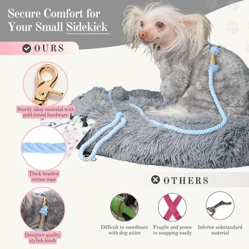 TinyPup Premium Rope Leash for 10 lbs Dogs, 5ft Soft Braided Cotton Rope Leash for Small Dogs, Lightweight Dog Leash with 360-Degree Snap Clip, Comes with Designer Gift Bag;Light Blue Dog Leash in Kuwait
