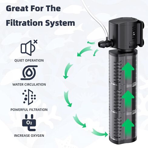 FREESEA Aquarium Fish Tank Filter: 5W 132GPH Internal Filter Pump 2-Stage Filtration for 10-35 Gallon Saltwater Betta Turtle Tanks in Kuwait