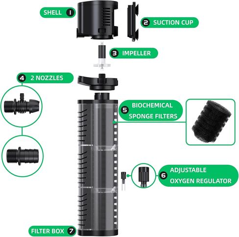 FREESEA Aquarium Fish Tank Filter: 5W 132GPH Internal Filter Pump 2-Stage Filtration for 10-35 Gallon Saltwater Betta Turtle Tanks in Kuwait