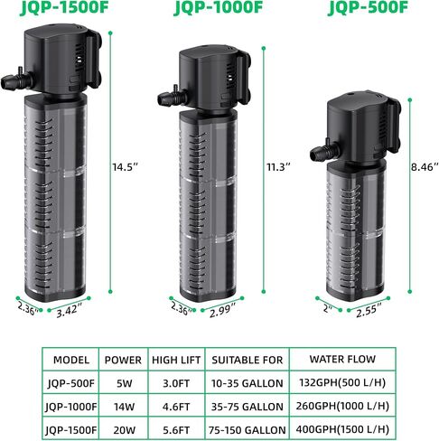 FREESEA Aquarium Fish Tank Filter: 5W 132GPH Internal Filter Pump 2-Stage Filtration for 10-35 Gallon Saltwater Betta Turtle Tanks in Kuwait