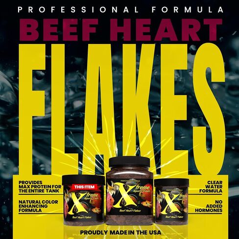 Xtreme Beef Heart Flakes - High Protein, Nutrient-Dense for Tropical & Freshwater Fish, Supports Growth, Color Enhancement, Easy Digestion - Ideal for Discus and Cichlids (1oz) in Saudi Arabia
