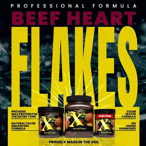 Xtreme Beef Heart Flakes - High Protein, Nutrient-Dense for Tropical & Freshwater Fish, Supports Growth, Color Enhancement, Easy Digestion - Ideal for Discus and Cichlids (1oz) in Saudi Arabia