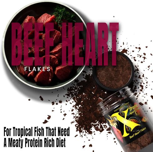 Xtreme Beef Heart Flakes - High Protein, Nutrient-Dense for Tropical & Freshwater Fish, Supports Growth, Color Enhancement, Easy Digestion - Ideal for Discus and Cichlids (1oz) in Saudi Arabia