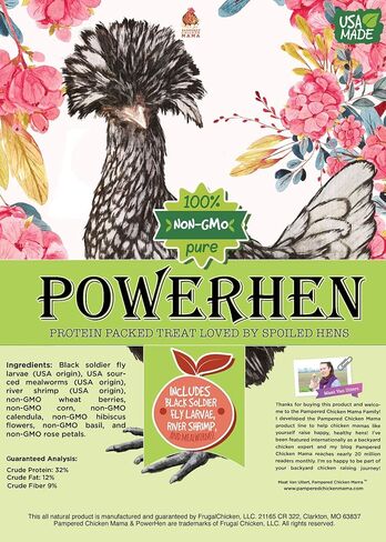 Backyard Chicken High Protein Herbal Treat with Dried River Shrimp, Black Soldier Fly Larvae, Mealworms, Basil, Hibiscus Flowers, Rose Petals (PowerHen) (4 pounds) in Saudi Arabia