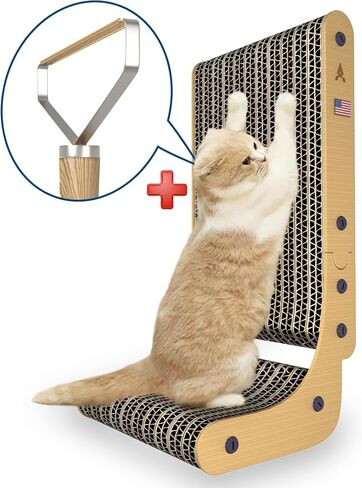 cat Scratcher Durable L Shape Cat Scratch Pad Cat Toys Multifunction Cat Scratch Pad Wall Mounted Cat Scratching Cardboard Post with Ball Toy for Indoor Cat Pet Hair Remover & Catnip Included in Saudi Arabia