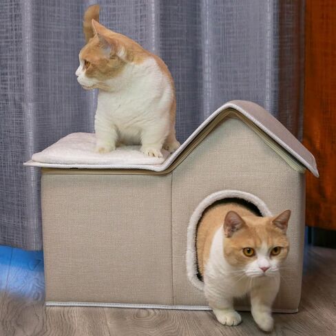 بيت القطط للقطط الداخلية، بيت الحيوانات الأليفة، سرير للقطط، كهف مع حصيرة رقيق ووسادة خدش للقطط والقطط والحيوانات الأليفة التي يصل وزنها إلى 22 رطلًا in Kuwait