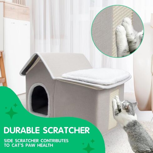 بيت القطط للقطط الداخلية، بيت الحيوانات الأليفة، سرير للقطط، كهف مع حصيرة رقيق ووسادة خدش للقطط والقطط والحيوانات الأليفة التي يصل وزنها إلى 22 رطلًا in Kuwait