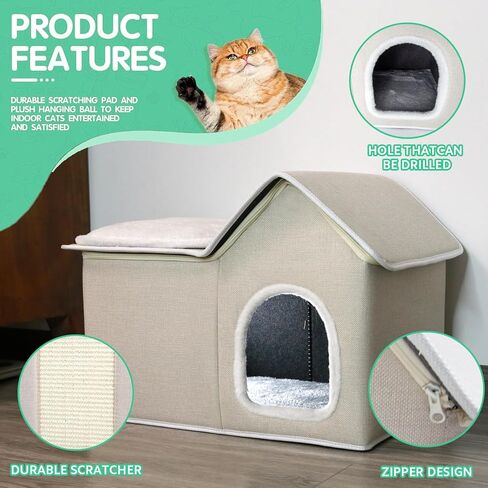 بيت القطط للقطط الداخلية، بيت الحيوانات الأليفة، سرير للقطط، كهف مع حصيرة رقيق ووسادة خدش للقطط والقطط والحيوانات الأليفة التي يصل وزنها إلى 22 رطلًا in Kuwait