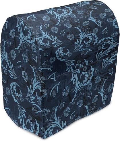 Ambesonne Blue Stand Mixer Cover, Abstract Damask Inspired Curvy Flower Ornate Flourish Royal Revival Retro, Kitchen Appliance Organizer Bag Cover with Pockets, 6-8 Quarts, Indigo Aqua in Saudi Arabia