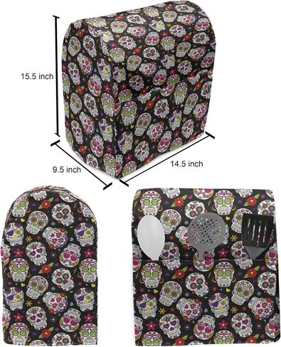 Ambesonne Blue Stand Mixer Cover, Abstract Damask Inspired Curvy Flower Ornate Flourish Royal Revival Retro, Kitchen Appliance Organizer Bag Cover with Pockets, 6-8 Quarts, Indigo Aqua in Saudi Arabia