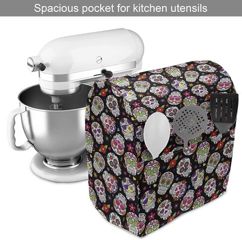 Ambesonne Blue Stand Mixer Cover, Abstract Damask Inspired Curvy Flower Ornate Flourish Royal Revival Retro, Kitchen Appliance Organizer Bag Cover with Pockets, 6-8 Quarts, Indigo Aqua in Saudi Arabia