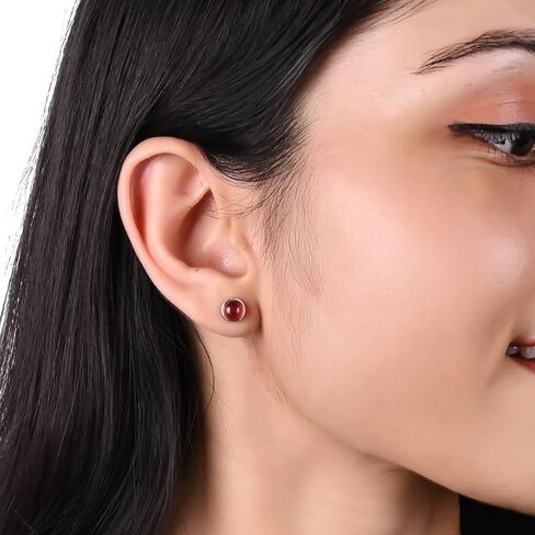 Green Peridot Earrings for Women, 6mm Gemstone Stud Earrings, Round Bezel Set Studs, August Birthstone, 925 Sterling Silver, Party Wear, Gift for Her (Peridot) in Kuwait