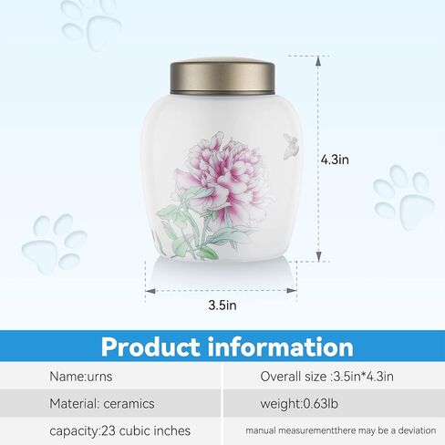 Urns for Human Ashes Urns for Cat Urns,Pet Urns for Cat Ashes,Cat Urns for Ashes Animal Urns for Ashe Pet Cremation Urn (White peony) in Saudi Arabia
