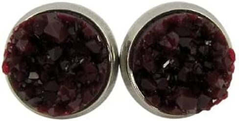 أقراط مرصعة بحجر دروزي صناعي غير لامع من الفولاذ المقاوم للصدأ 8 ملم (أحمر كلاسيكي) in Kuwait