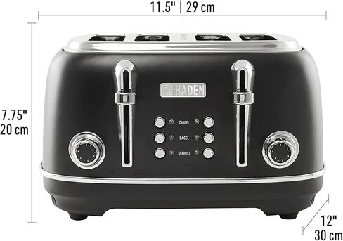 Haden 4 Slice Wide Slot Toaster with Removable Crumb Tray and 1.7L Stainless Steel Body Retro Electric Kettle Kitchen Appliance Set, Black/Chrome in Saudi Arabia