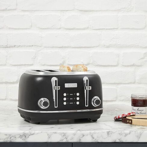 Haden 4 Slice Wide Slot Toaster with Removable Crumb Tray and 1.7L Stainless Steel Body Retro Electric Kettle Kitchen Appliance Set, Black/Chrome in Saudi Arabia