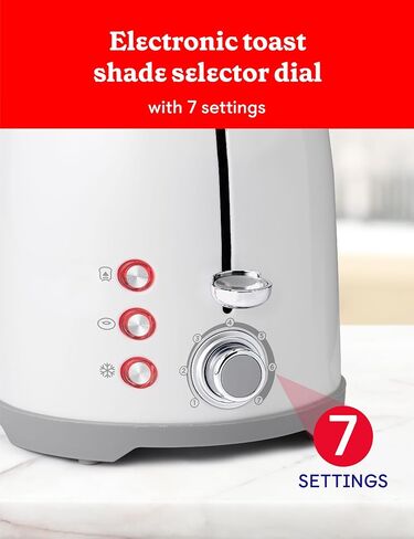 محمصة خبز متعددة الوظائف من بيتي كروكر، شريحتين مع فتحات واسعة للغاية للخبز السميك والخبز والوافل، قرص للتحكم في ظل الخبز المحمص، صينية فتات الخبز، بيضاء in Kuwait