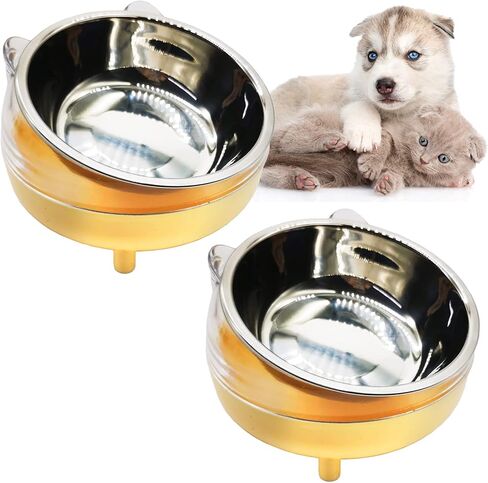 وعاء طعام للكلاب من الفولاذ المقاوم للصدأ مكون من قطعتين بزاوية 15 درجة، طبق طعام للقطط مصنوع من الفولاذ المقاوم للصدأ وقابل للفصل لحماية العمود الفقري (أصفر) in Kuwait