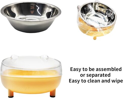 وعاء طعام للكلاب من الفولاذ المقاوم للصدأ مكون من قطعتين بزاوية 15 درجة، طبق طعام للقطط مصنوع من الفولاذ المقاوم للصدأ وقابل للفصل لحماية العمود الفقري (أصفر) in Kuwait