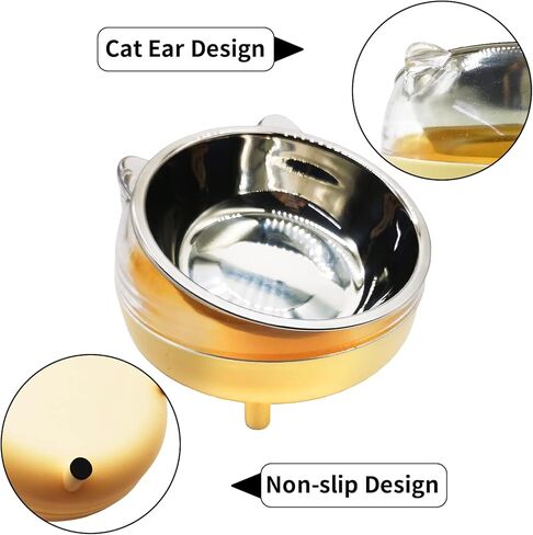 وعاء طعام للكلاب من الفولاذ المقاوم للصدأ مكون من قطعتين بزاوية 15 درجة، طبق طعام للقطط مصنوع من الفولاذ المقاوم للصدأ وقابل للفصل لحماية العمود الفقري (أصفر) in Kuwait