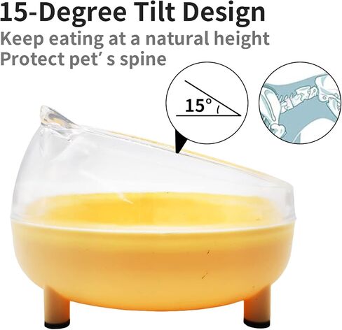 وعاء طعام للكلاب من الفولاذ المقاوم للصدأ مكون من قطعتين بزاوية 15 درجة، طبق طعام للقطط مصنوع من الفولاذ المقاوم للصدأ وقابل للفصل لحماية العمود الفقري (أصفر) in Kuwait