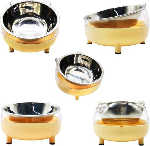 وعاء طعام للكلاب من الفولاذ المقاوم للصدأ مكون من قطعتين بزاوية 15 درجة، طبق طعام للقطط مصنوع من الفولاذ المقاوم للصدأ وقابل للفصل لحماية العمود الفقري (أصفر) in Kuwait