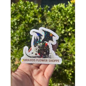 Set 3Pcs Abr*xos Flower Shoppe Holographic Sticker Dragon Sticker Funny Book Lover Funny Bookish Sticker Kindle Sticker Waterproof Die-Cut Vinyl Sticker 3 Inches for Water Bottle Laptop