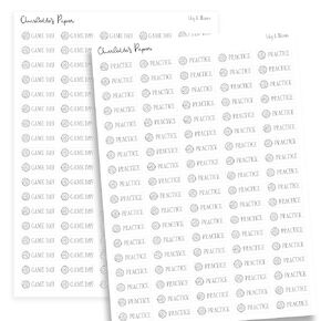 Micro Clear Practice and Game Day Stickers, 30" tall, Black Lettering, Modern Functional Planning Stickers (Vollyball)