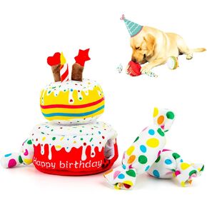 Dog Birthday Toy, Dog Birthday Cake Toy, Dog Birthday Gifts, Squeaky Plush Birthday Dog Toys for Small Medium and Large Dogs
